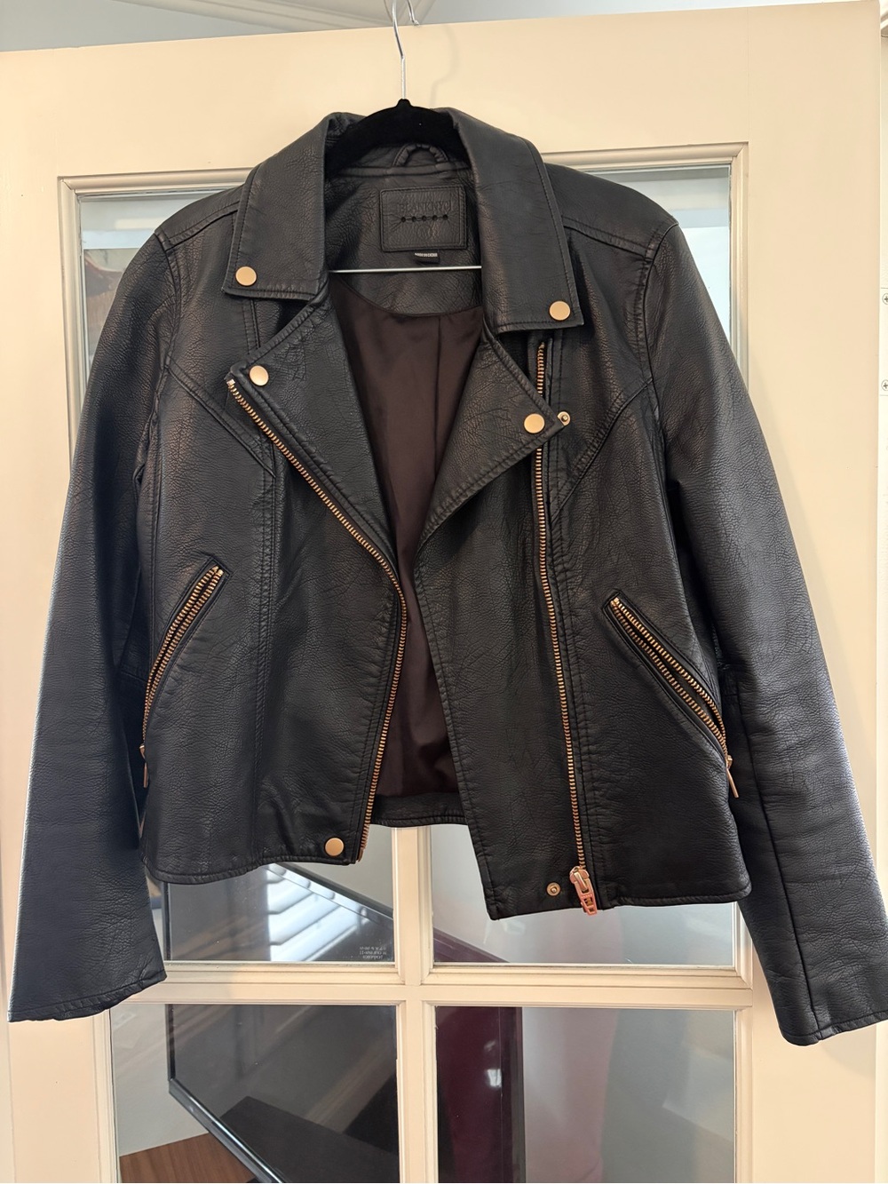 Blank NYC Black Faux Leather Moto Jacket with Gold Hardware